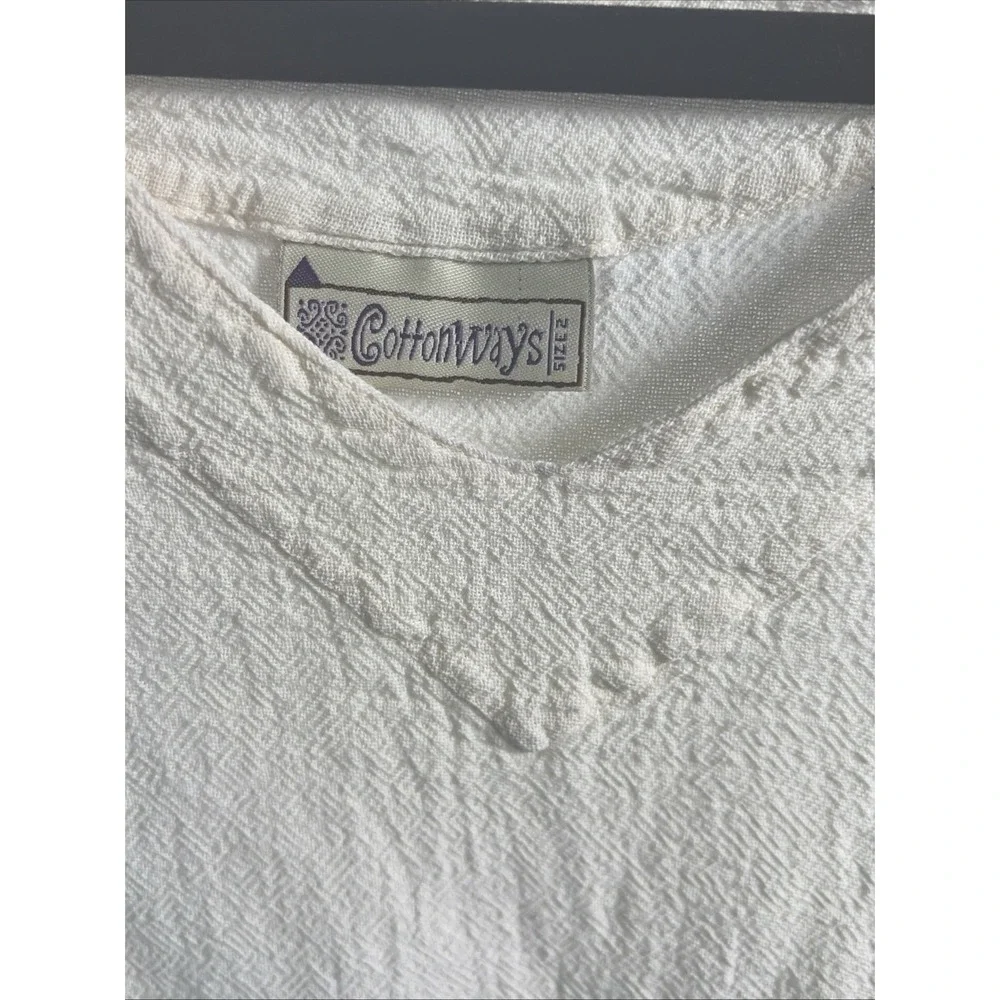 Cottonways Gauze V-Neck Tunic Womens Size 2 Cream Coastal Grandma Roll Tab Top